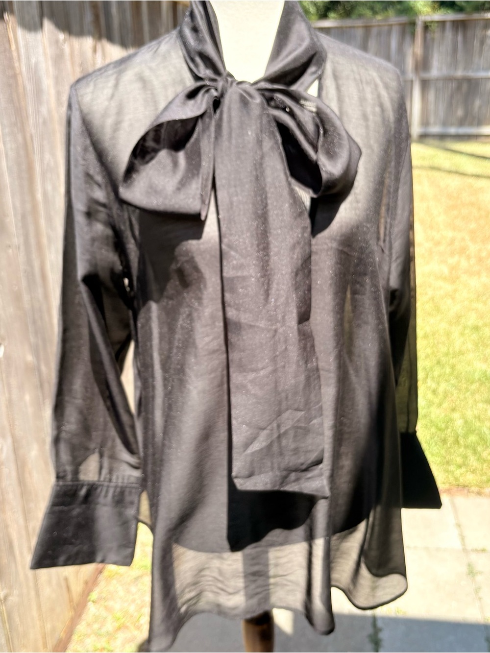 H&M Black Sheer Bow-Neck Long Sleeve Blouse